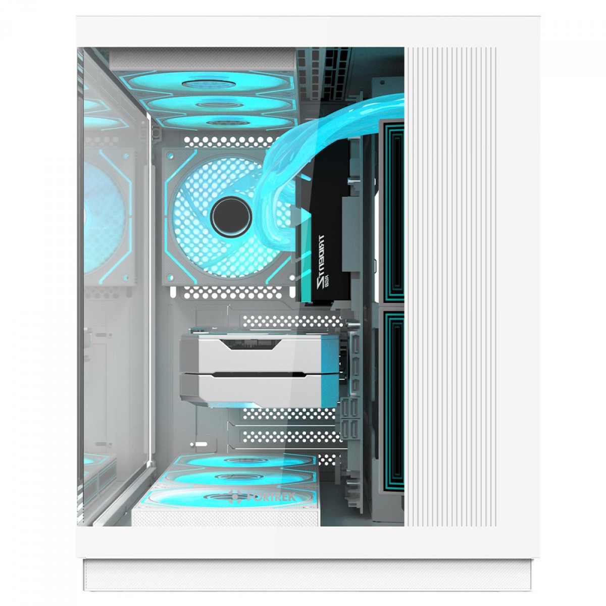 Gabinete Gamer Fortrek Clarity Max White, Mid Tower, Vidro Temperado, ATX, Branco, Sem Fonte, Sem Fans