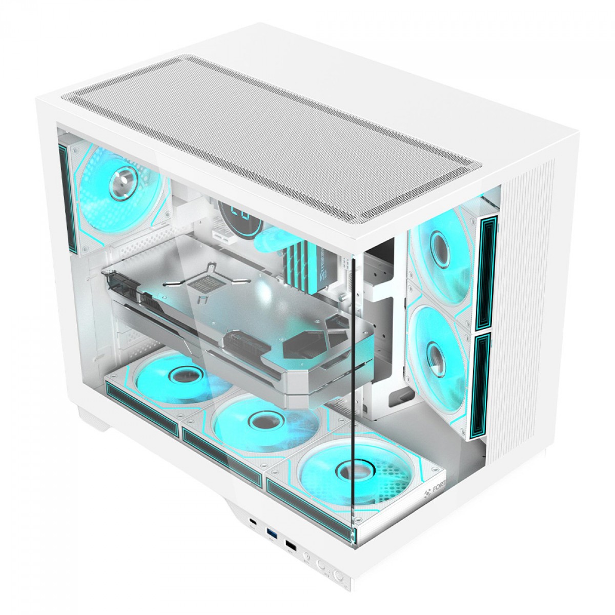 Gabinete Gamer Fortrek Clarity Max White, Mid Tower, Vidro Temperado, ATX, Branco, Sem Fonte, Sem Fans