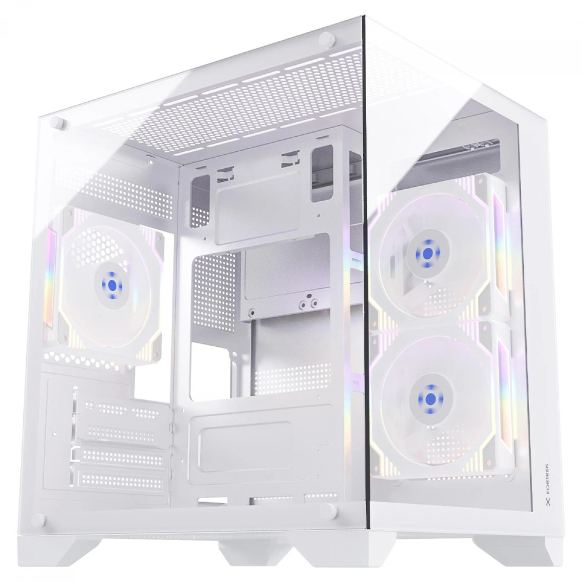 Gabinete Gamer Fortrek Clarity, Mid Tower, Vidro Temperado, MATX, Branco, Sem Fonte, Sem Fans
