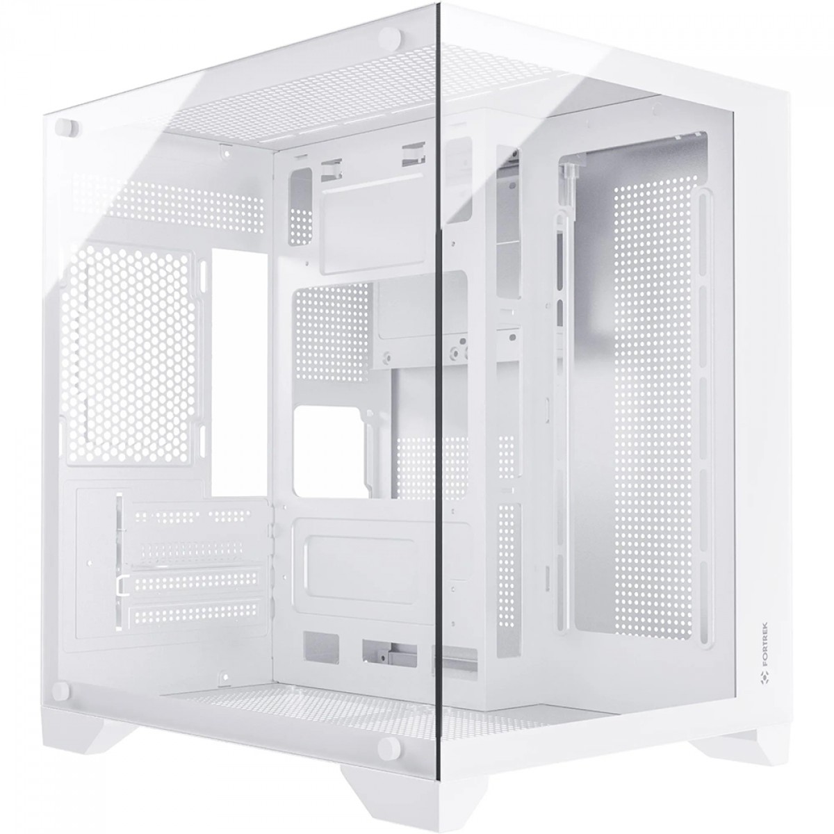 Gabinete Gamer Fortrek Clarity, Mid Tower, Vidro Temperado, MATX, Branco, Sem Fonte, Sem Fans