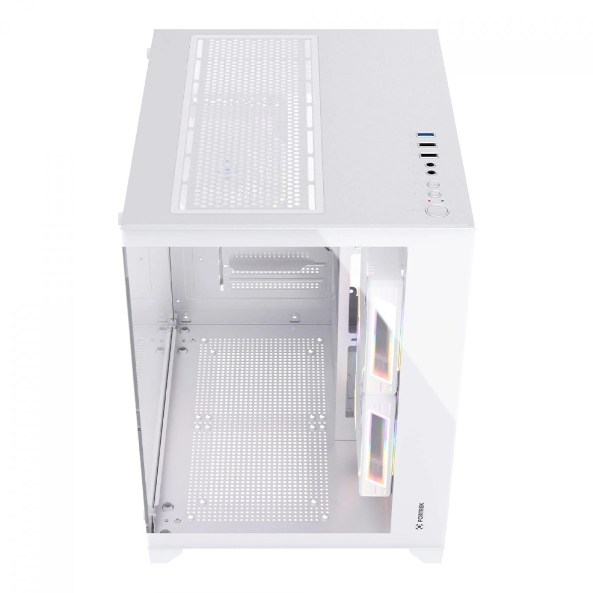 Gabinete Gamer Fortrek Clarity, Mid Tower, Vidro Temperado, MATX, Branco, Sem Fonte, Sem Fans