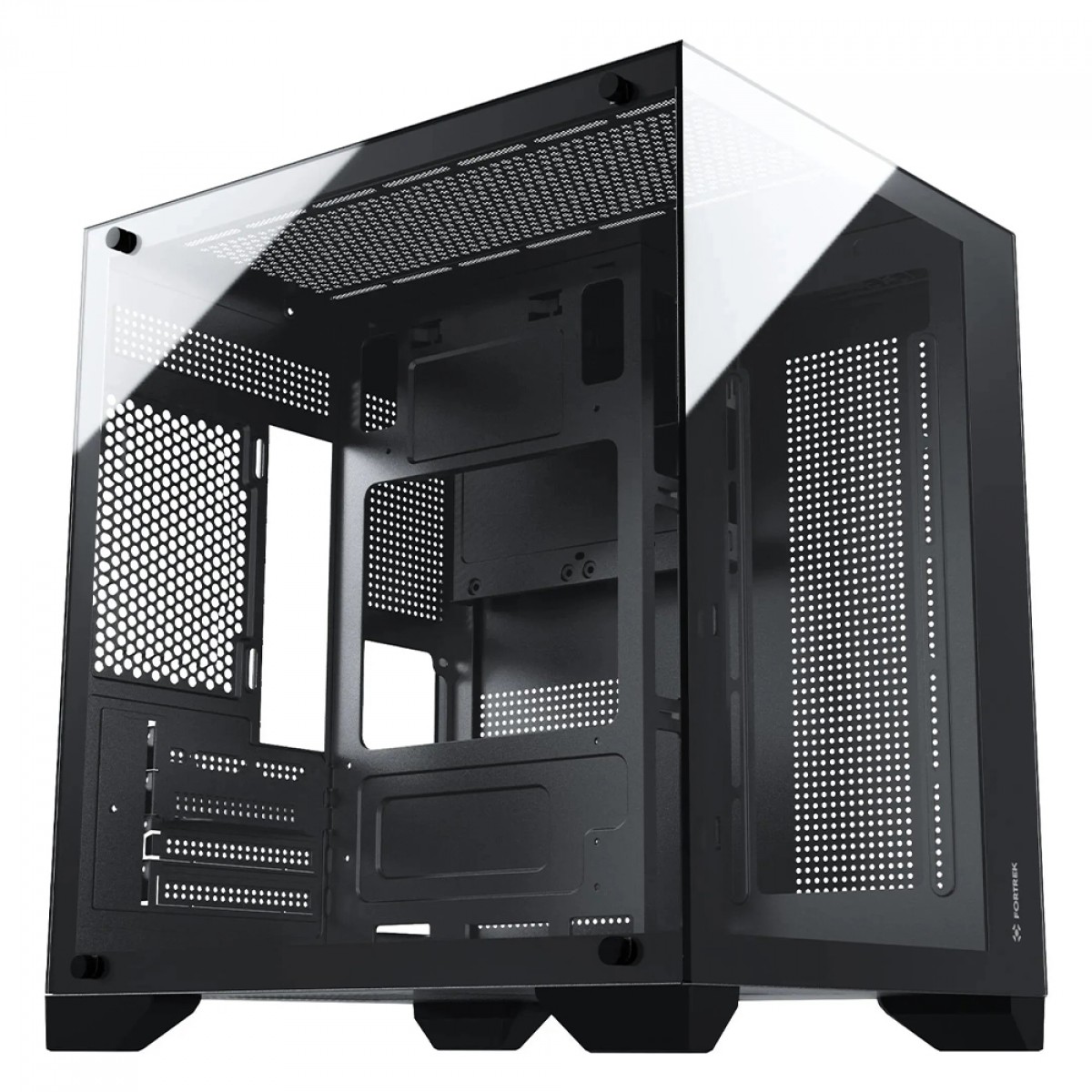 Gabinete Gamer Fortrek Clarity, Mid Tower, Vidro Temperado, MATX, Preto, Sem Fonte, Sem Fans