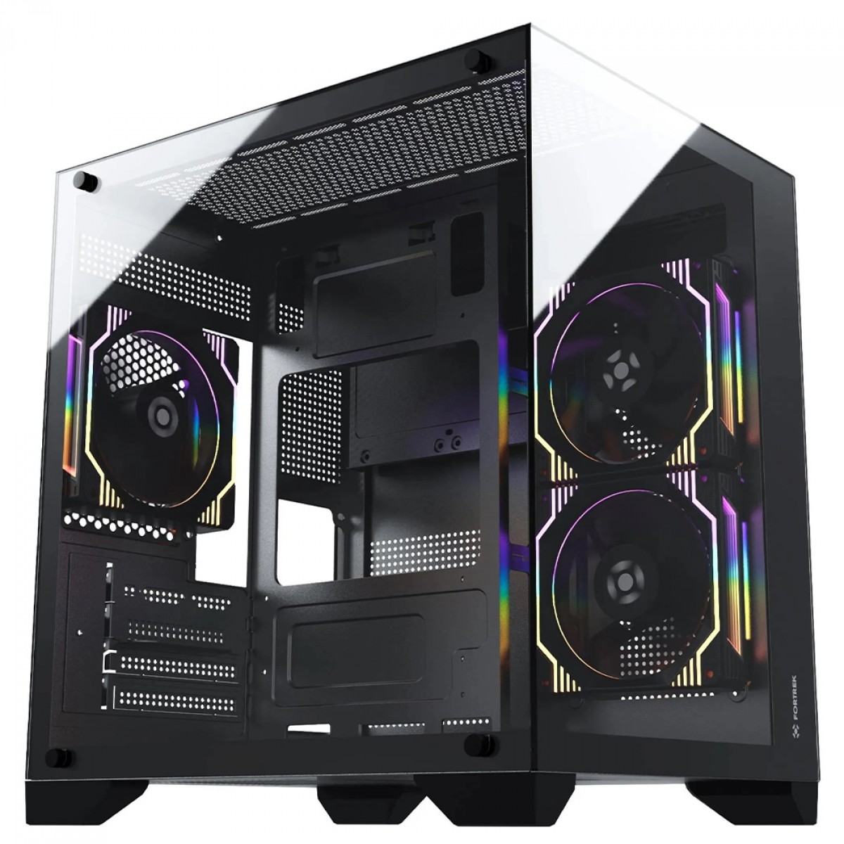 Gabinete Gamer Fortrek Clarity, Mid Tower, Vidro Temperado, MATX, Preto, Sem Fonte, Sem Fans