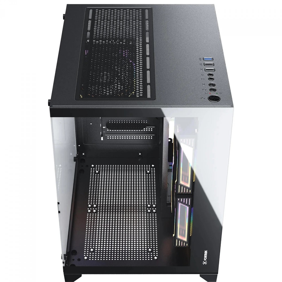 Gabinete Gamer Fortrek Clarity, Mid Tower, Vidro Temperado, MATX, Preto, Sem Fonte, Sem Fans