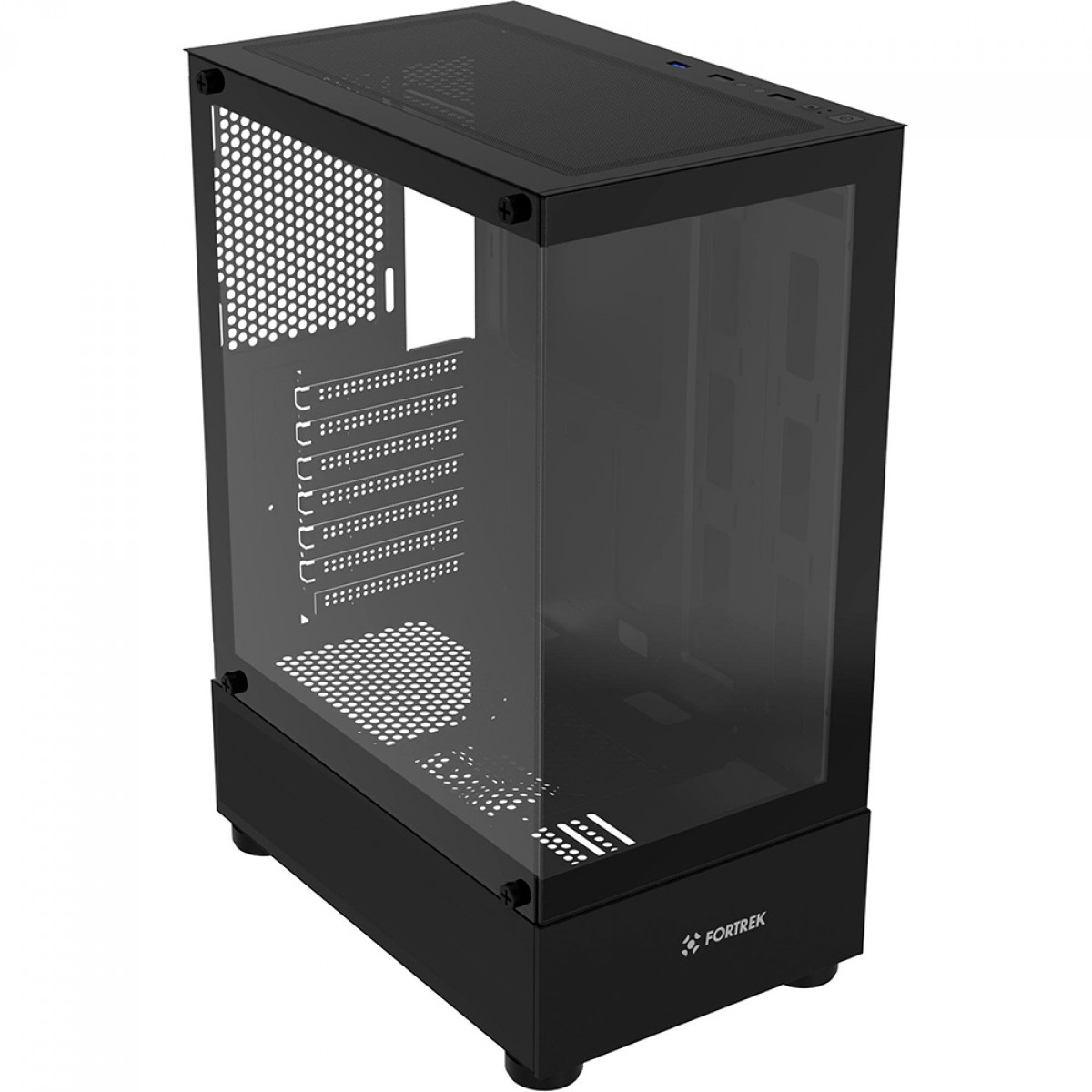 Gabinete Gamer Fortrek Crystal Black, Mid Tower, Vidro Temperado, ATX, Preto, Sem Fonte, Sem Fans