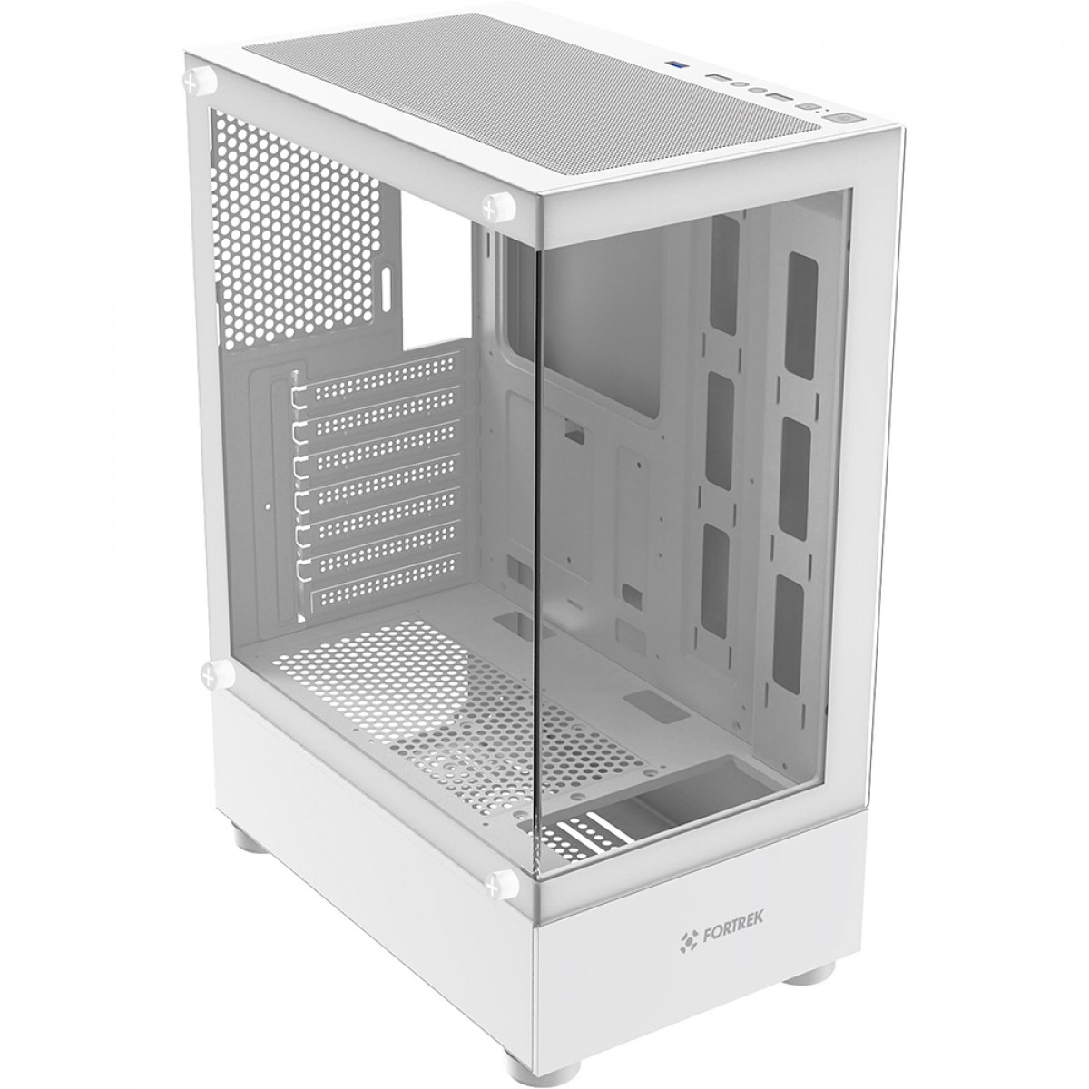 Gabinete Gamer Fortrek Crystal White, Mid Tower, Vidro Temperado, ATX, Branco, Sem Fonte, Sem Fans