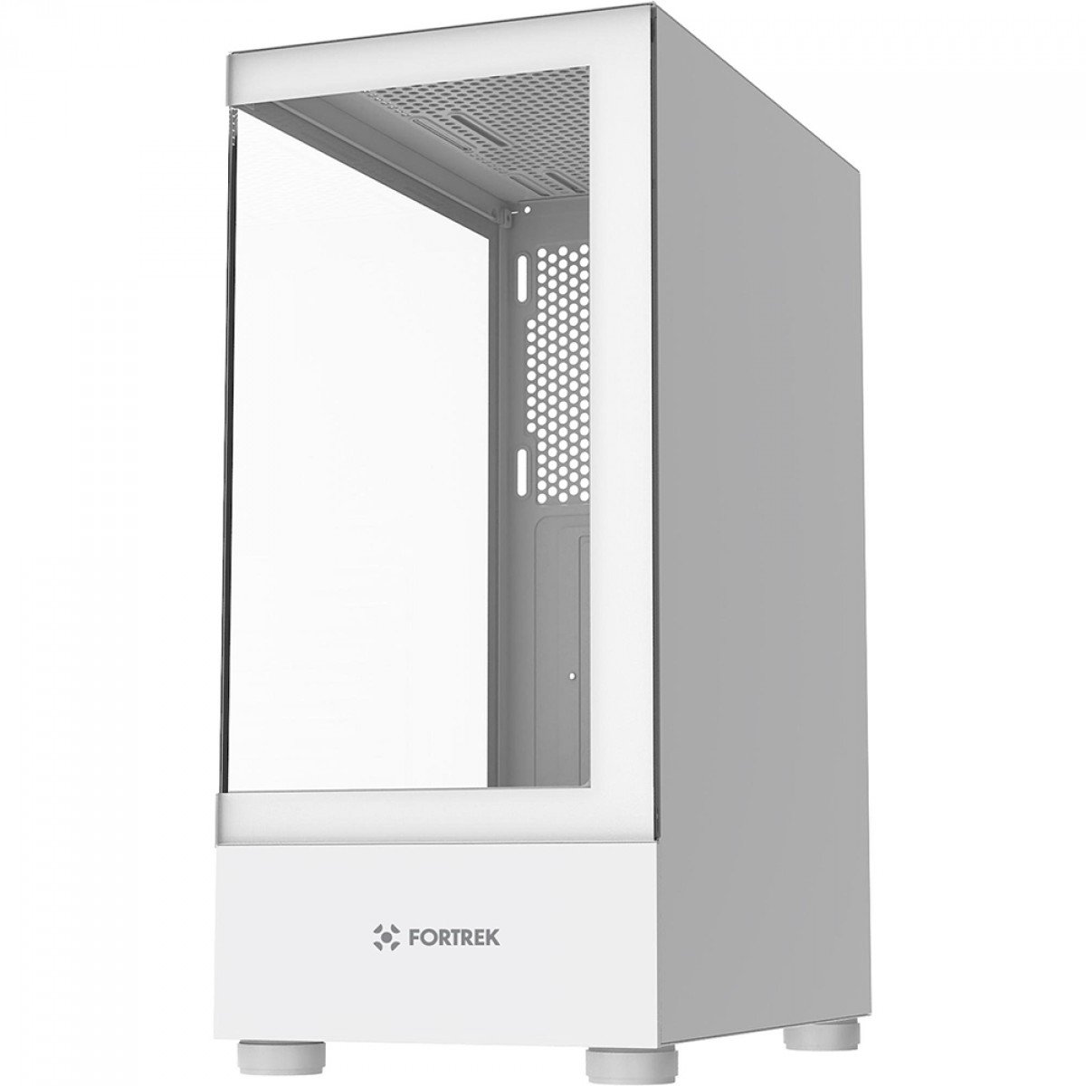 Gabinete Gamer Fortrek Crystal White, Mid Tower, Vidro Temperado, ATX, Branco, Sem Fonte, Sem Fans