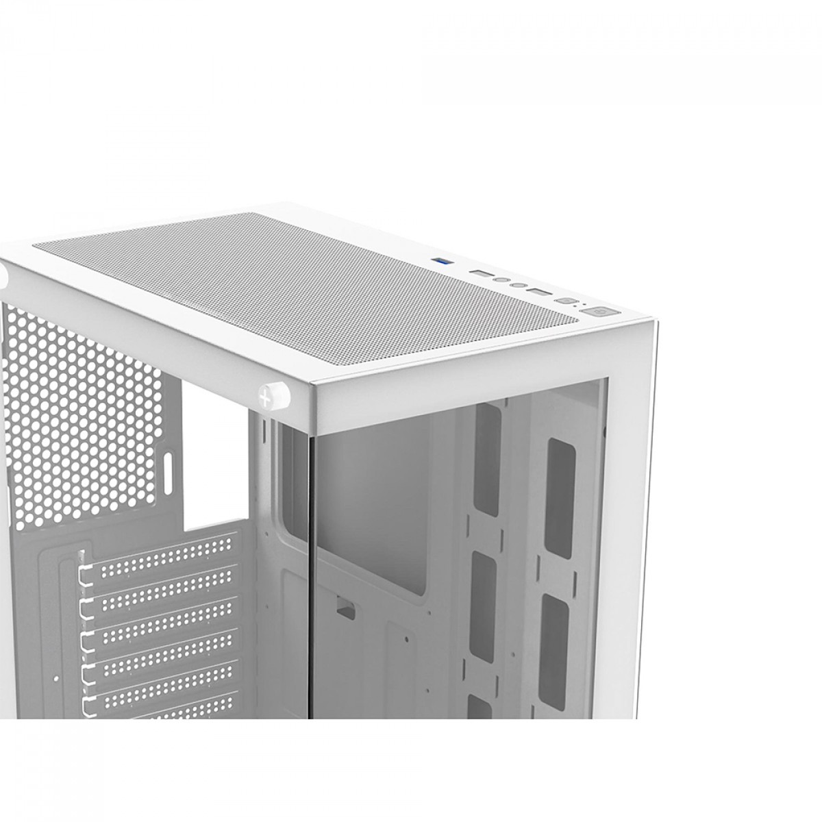 Gabinete Gamer Fortrek Crystal White, Mid Tower, Vidro Temperado, ATX, Branco, Sem Fonte, Sem Fans
