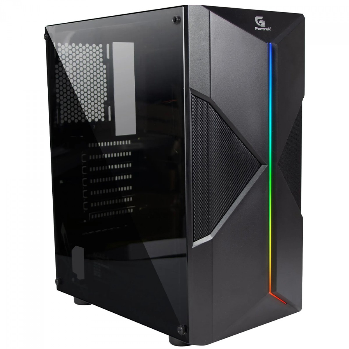 Gabinete Gamer Fortrek Holt, Mid Tower, RGB, Vidro Temperado, ATX, Preto, Sem Fonte, Sem Fan