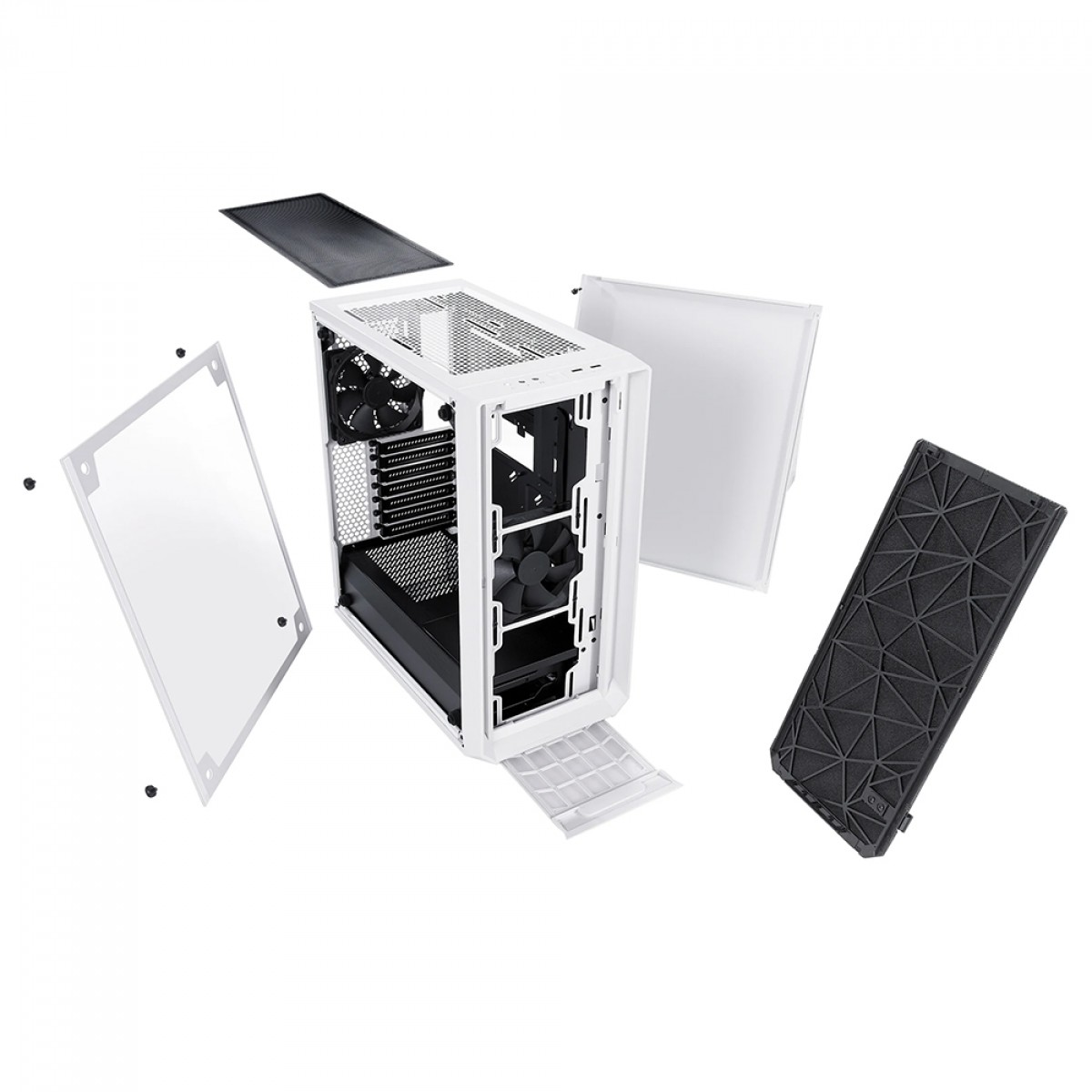Gabinete Gamer Fractal Design Meshify C, Mid Tower, ATX, Sem Fonte, Com 2 Fans, Branco e Preto, FD-CA-MESH-C-WT-TGC