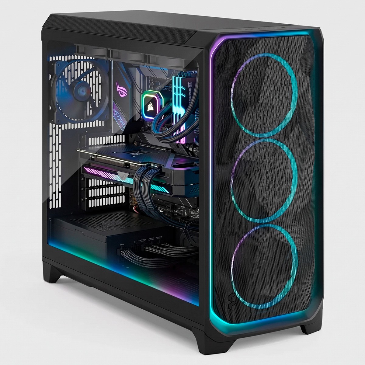 Gabinete Gamer Fractal Meshify 3 XL, Ambience Pro RGB, Full Tower, Vidro Temperado, E-ATX, Sem Fonte, Com 3 Fans, Preto, FD-C-MES3X-03