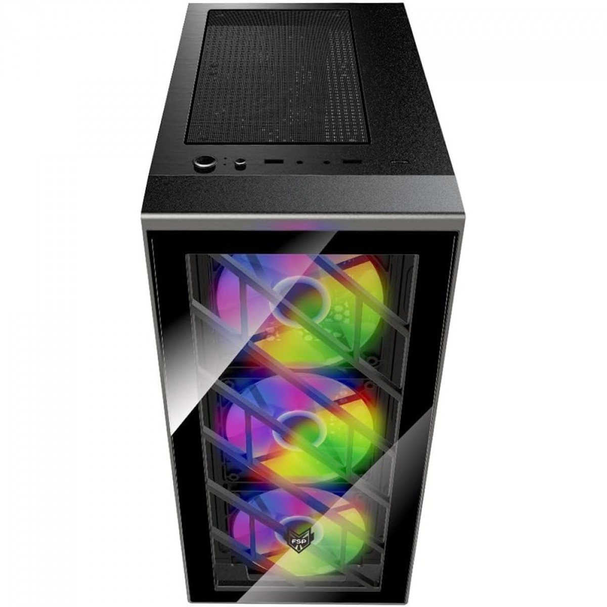 Gabinete Gamer FSP CMT192, Mid Tower, Vidro Temperado, ATX, Preto, Sem Fonte, Com 4 Fans
