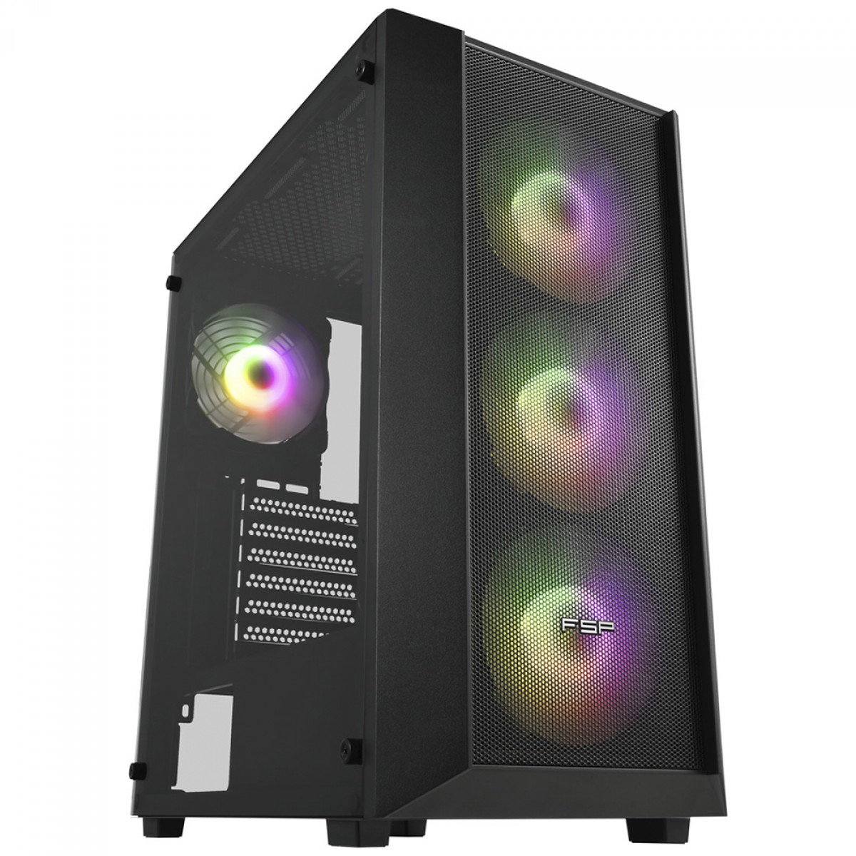 Gabinete Gamer FSP CMT218 Black, Mid Tower, Vidro Temperado, ATX, Sem Fonte, Com 4 Fans, Preto