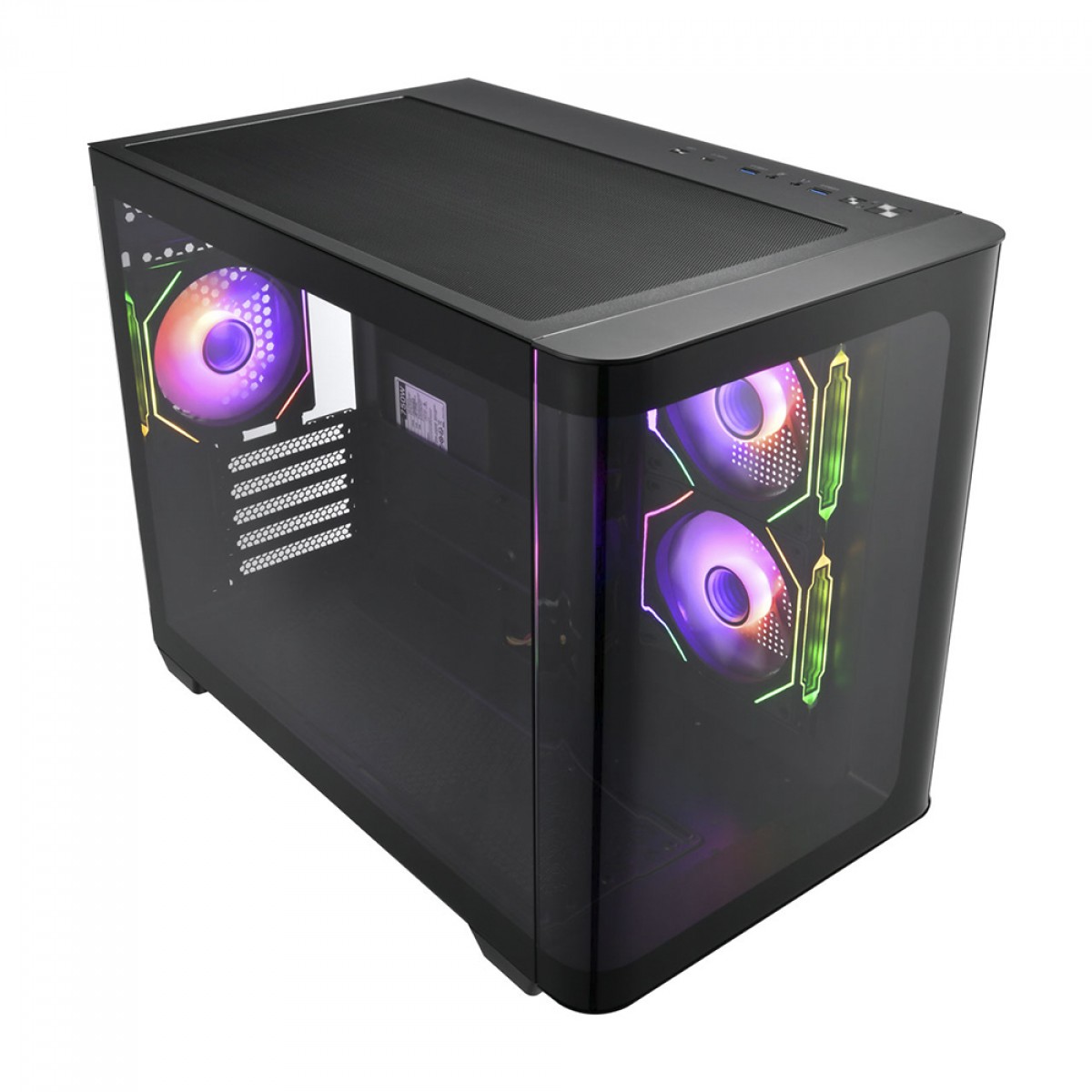Gabinete Gamer FSP S380-BA, Aquario, Mid Tower, Vidro Temperado, MATX, Preto, Sem Fonte, Com 3 Fans ARGB