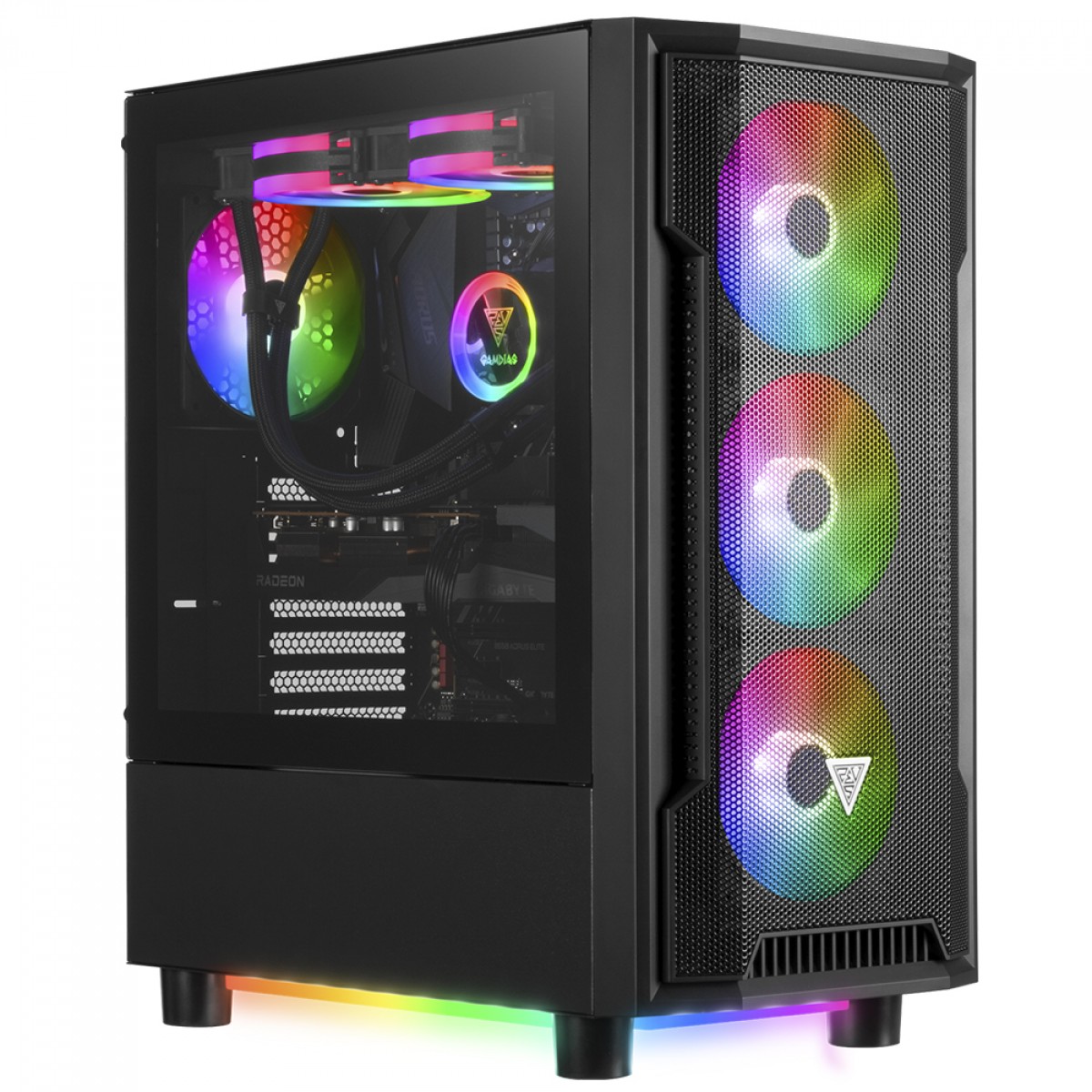 Gabinete Gamer Gamdias Athena M6 ARGB, Mid Tower, Vidro Temperado, ATX, Black, Sem Fonte, Sem Fan