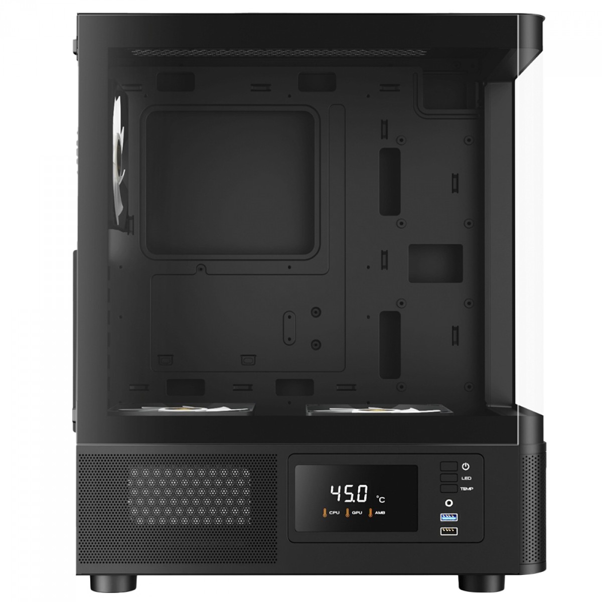 Gabinete Gamer Gamdias Atlas E2 CG, Mid Tower, Vidro Temperado, ATX, Sem Fonte, Com 3 Fans ARGB, Preto