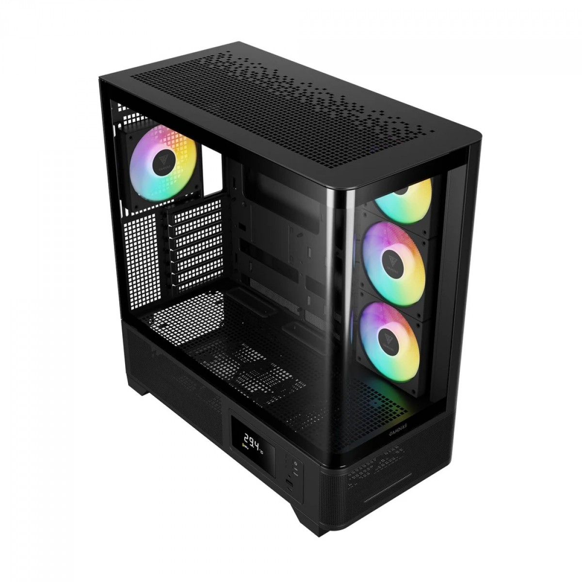 Gabinete Gamer Gamdias Atlas P2 CG ARGB, Mid Tower, Vidro Temperado, ATX, Sem Fonte, Com 4 Fans, Preto 