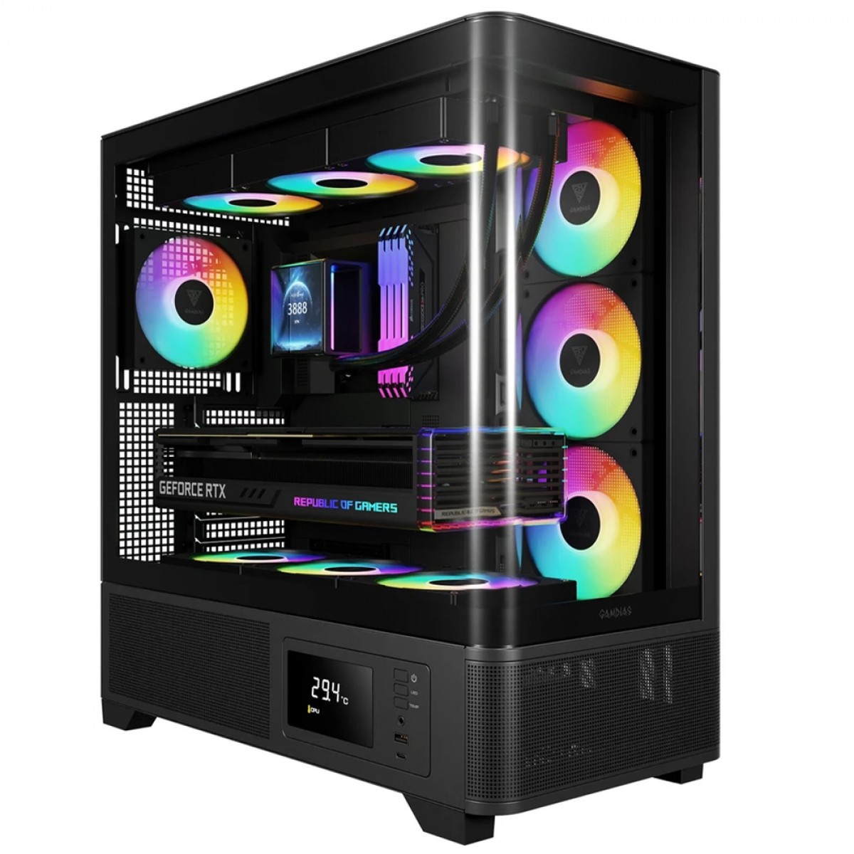 Gabinete Gamer Gamdias Atlas P2 CG ARGB, Mid Tower, Vidro Temperado, ATX, Sem Fonte, Com 4 Fans, Preto 