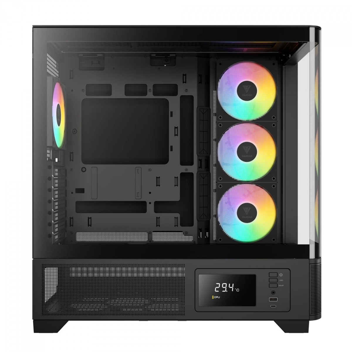 Gabinete Gamer Gamdias Atlas P2 CG ARGB, Mid Tower, Vidro Temperado, ATX, Sem Fonte, Com 4 Fans, Preto 