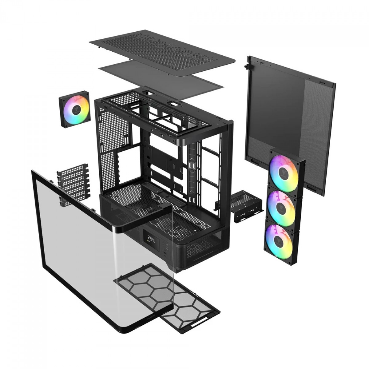 Gabinete Gamer Gamdias Atlas P2 CG ARGB, Mid Tower, Vidro Temperado, ATX, Sem Fonte, Com 4 Fans, Preto 