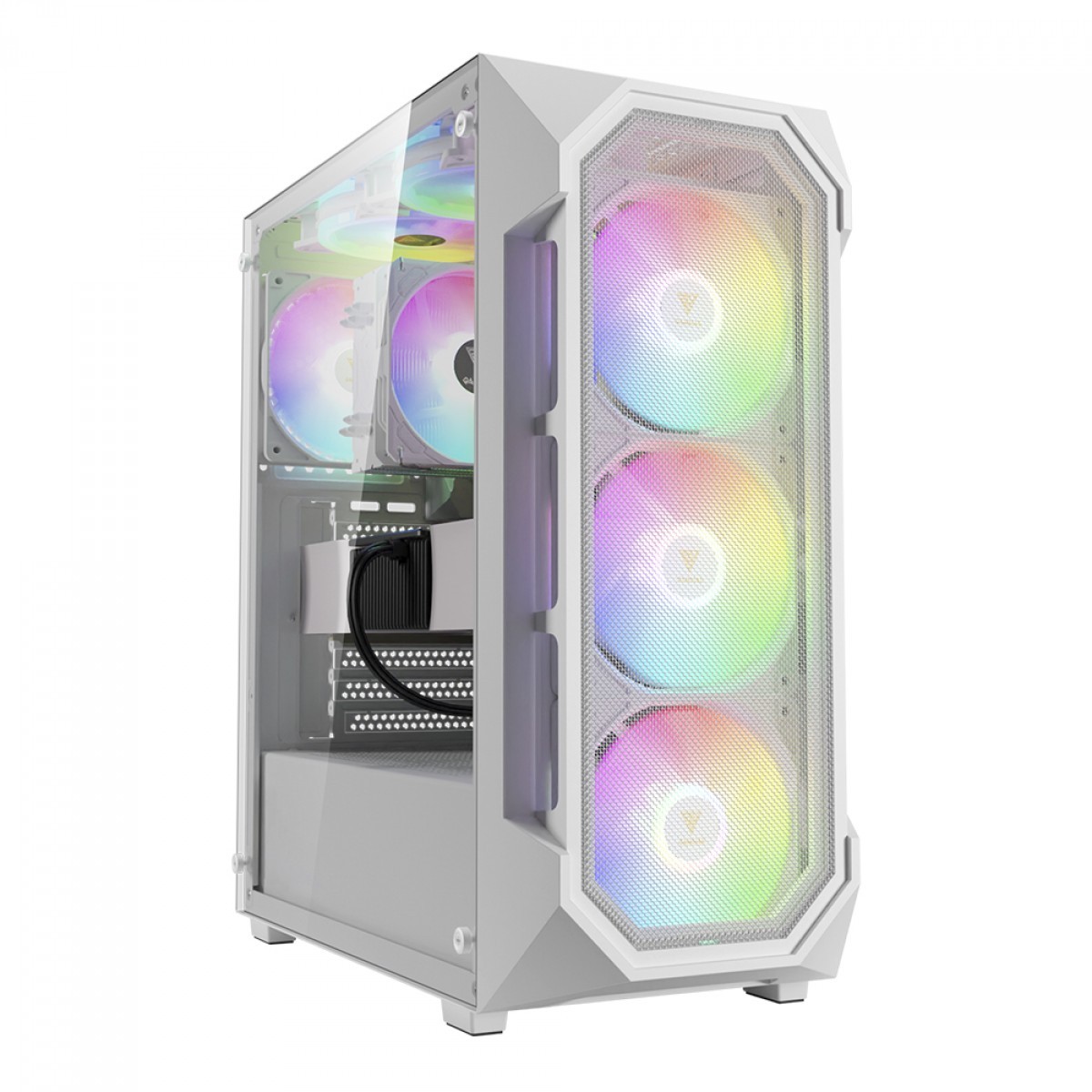 Gabinete Gamer Gamdias Aura GC1 Elite ARGB, Vidro Temperado, ATX, Mid Tower, Com 4 Fans, Sem Fonte, White