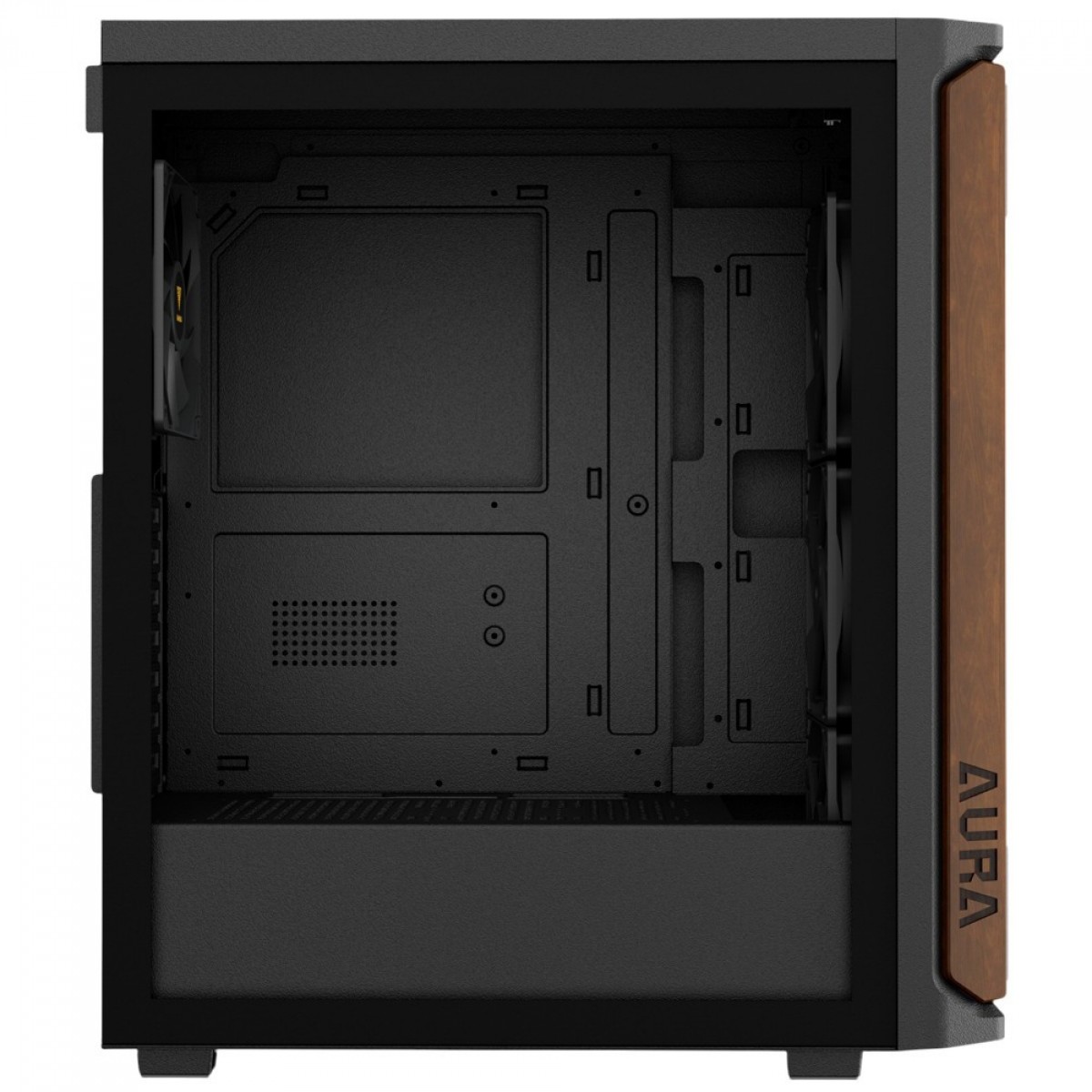 Gabinete Gamer Gamdias Aura GC11 WOOD, Mid Tower, Vidro Temperado, ATX, Sem Fonte, Madeira Nogueira, Com 4 Fans, Preto