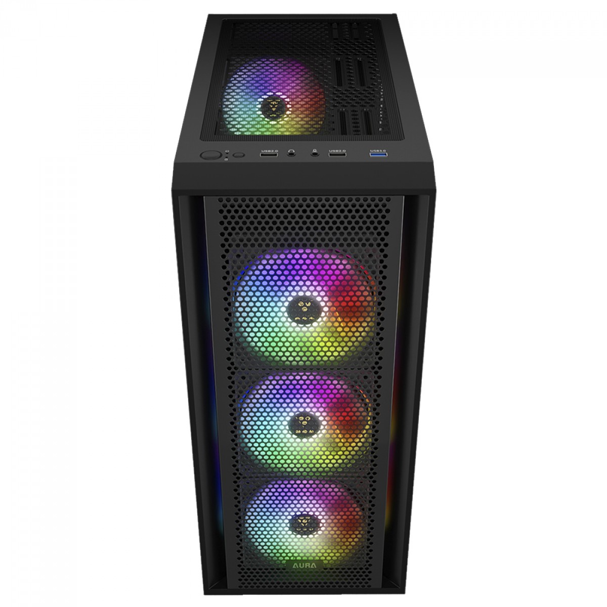 Gabinete Gamer Gamdias Aura GC2 Elite ARGB, Vidro Temperado, ATX, Mid Tower, Com 4 Fans, Sem Fonte, Black