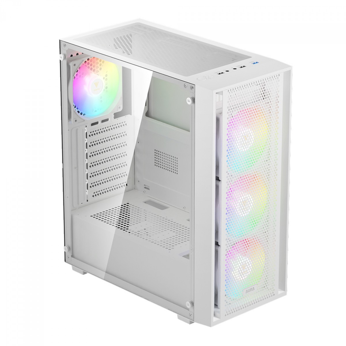 Gabinete Gamer Gamdias Aura GC2 Elite ARGB, Vidro Temperado, ATX, Mid Tower, Com 4 Fans, Sem Fonte, White