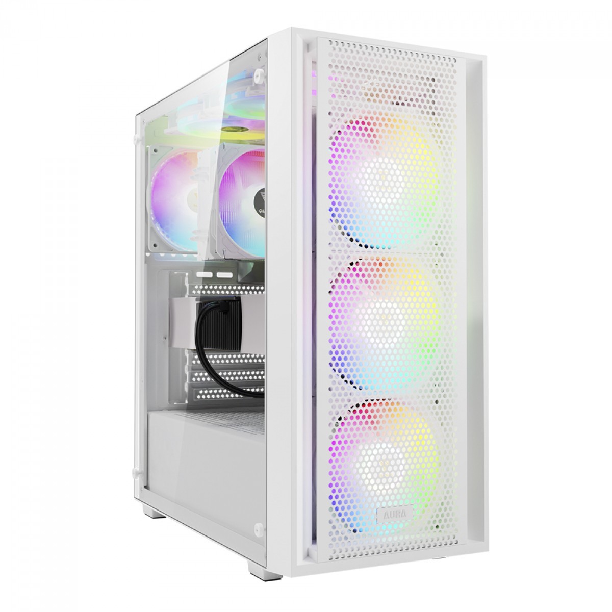 Gabinete Gamer Gamdias Aura GC2 Elite ARGB, Vidro Temperado, ATX, Mid Tower, Com 4 Fans, Sem Fonte, White