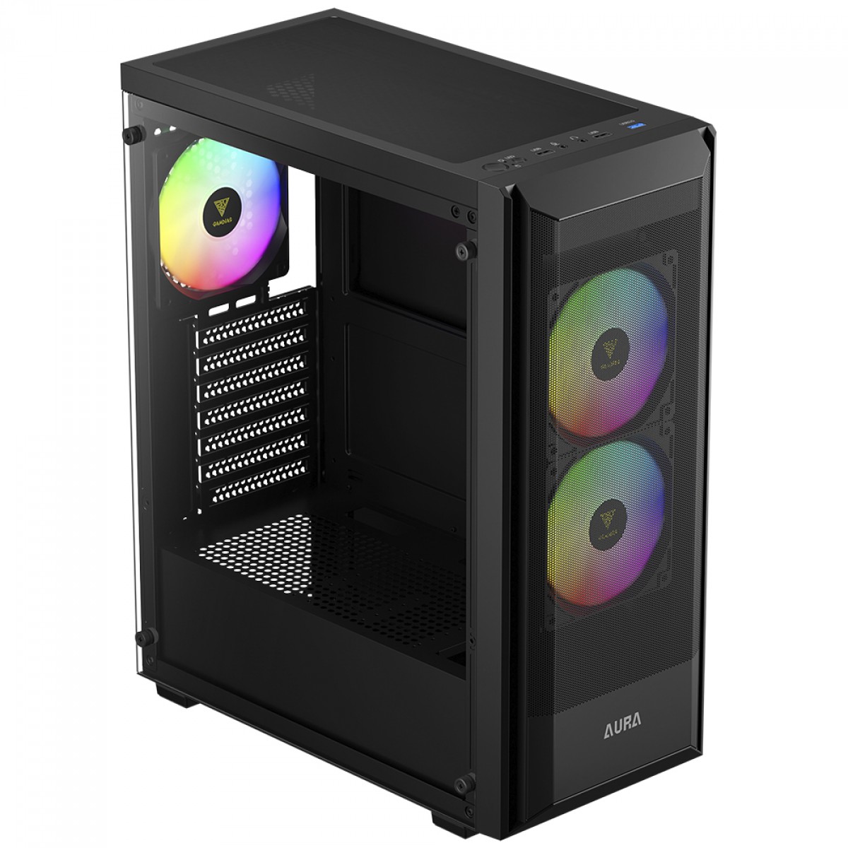 Gabinete Gamer Gamdias Aura GC6 Elite ARGB, Vidro Temperado, ATX, Mid Tower, Sem Fonte, Com 3 Fans, Preto