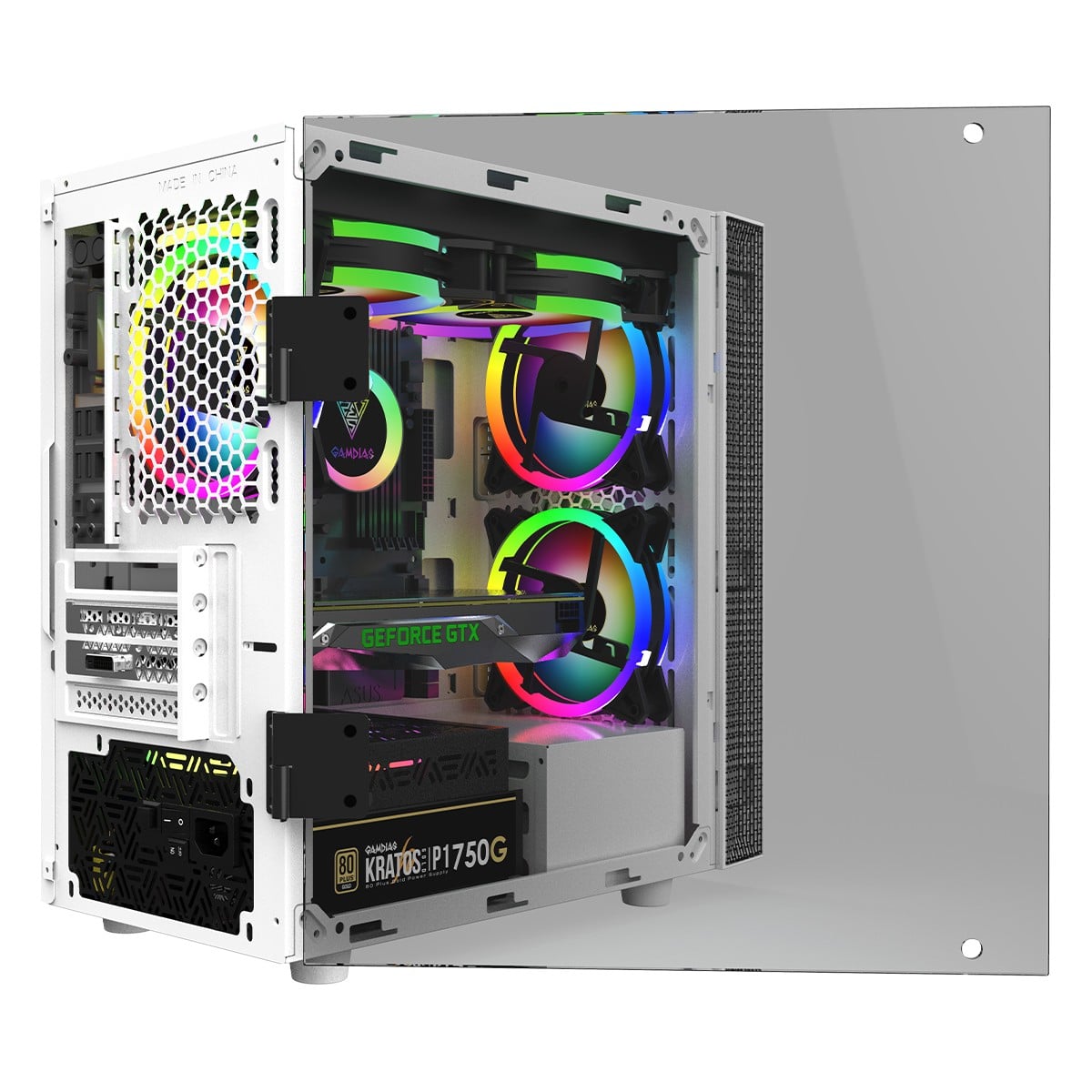 Gabinete Gamer Gamdias CLX Mars E1A WH, Mini Tower, Vidro Temperado, M-ATX, Com 3 Fans ARGB, Branco