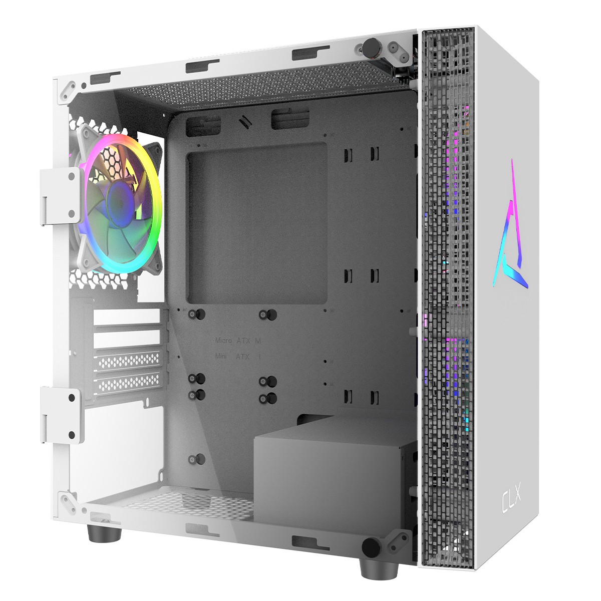 Gabinete Gamer Gamdias CLX Mars E1A WH, Mini Tower, Vidro Temperado, M-ATX, Com 3 Fans ARGB, Branco