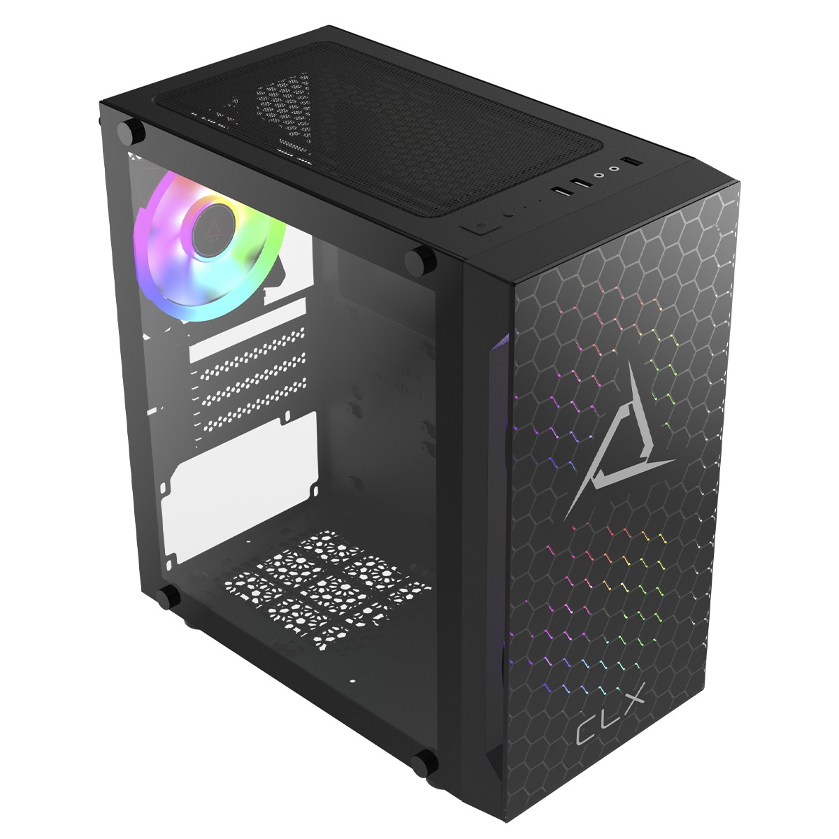 Gabinete Gamer Gamdias CLX Talos E2 V1, Mini Tower, Vidro Temperado, M-ATX, Com 3 Fans ARGB, Preto