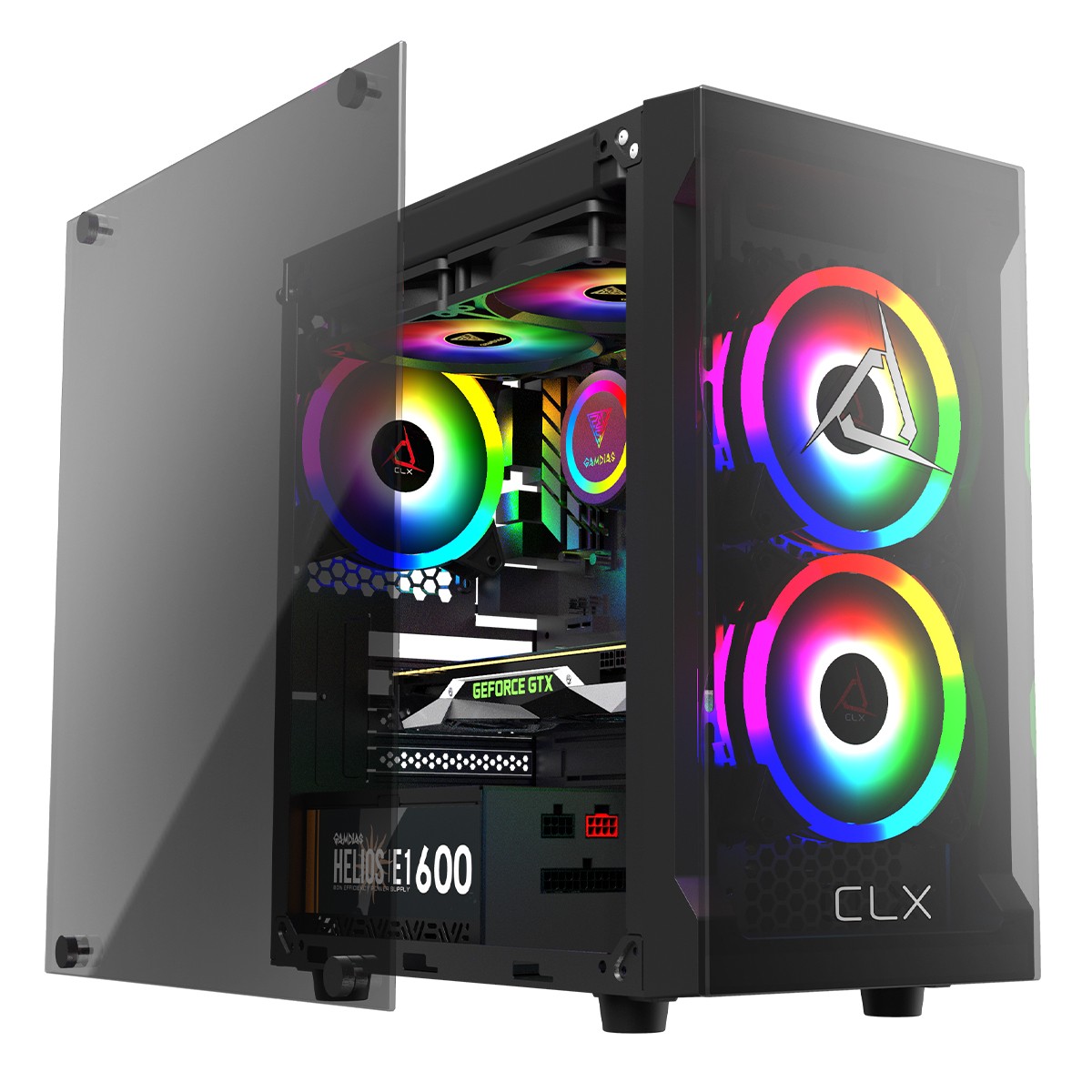 Gabinete Gamer Gamdias CLX Talos E2K V1, Mini Tower, Vidro Temperado, M-ATX, Com 3 Fans ARGB, Preto