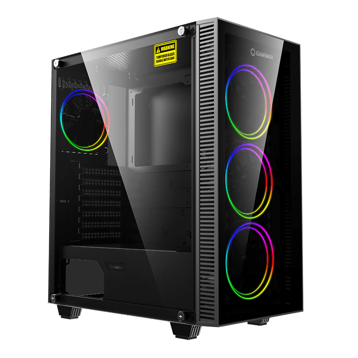 Gabinete Gamer Gamemax Revolt 3606, RGB, Mid Tower, Vidro Temperado, Black,  Sem Fonte, Com 3Fans