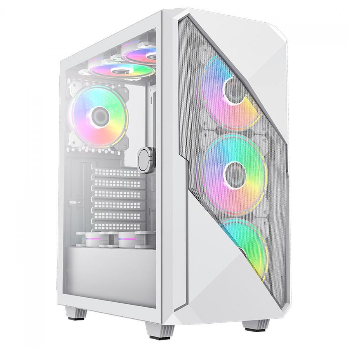 Gabinete Gamer Gamemax Revolt 3606, RGB, Mid Tower, Vidro Temperado, White,  Sem Fonte, Com 3 Fans