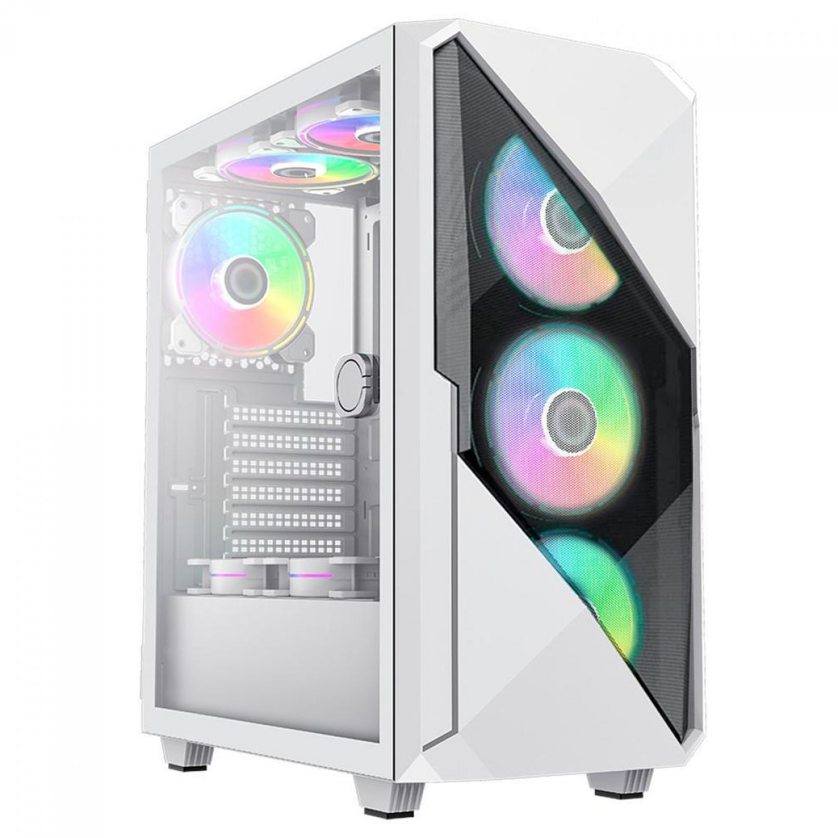 Gabinete Gamer Gamemax Revolt 3606, RGB, Mid Tower, Vidro Temperado, White,  Sem Fonte, Com 3 Fans