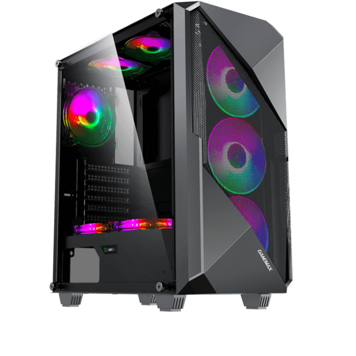 Gabinete Gamer Gamemax Revolt 3606, RGB, Mid Tower, Vidro Temperado, Black,  Sem Fonte, Com 3Fans