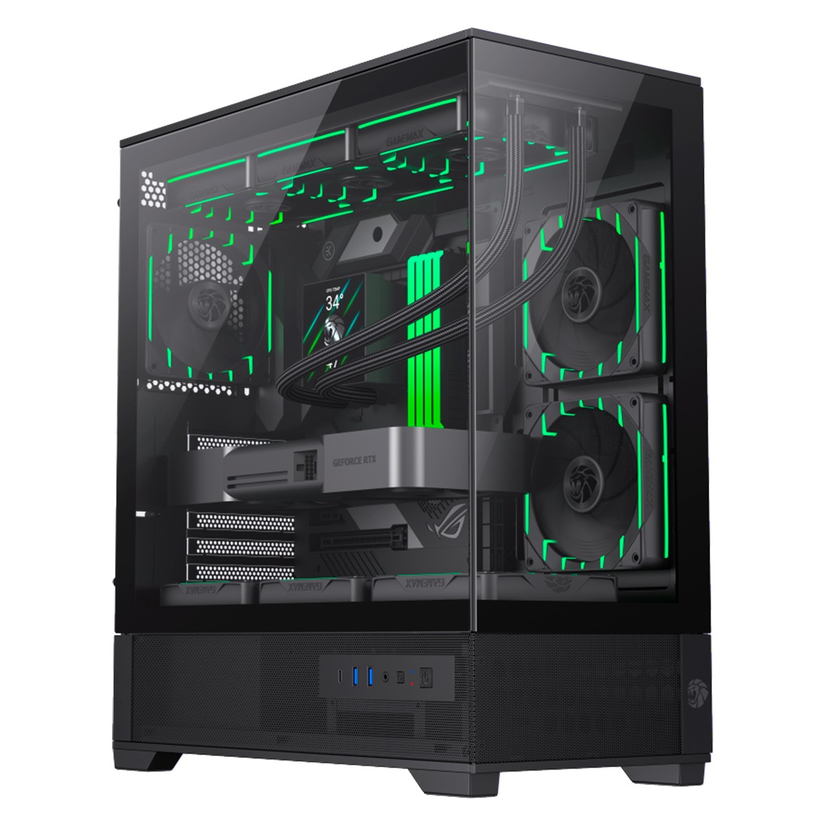 Gabinete Gamemax Vista 2 AB, Mid Tower, ATX, Vidro Temperado, Preto, Sem Fonte, Sem Fans