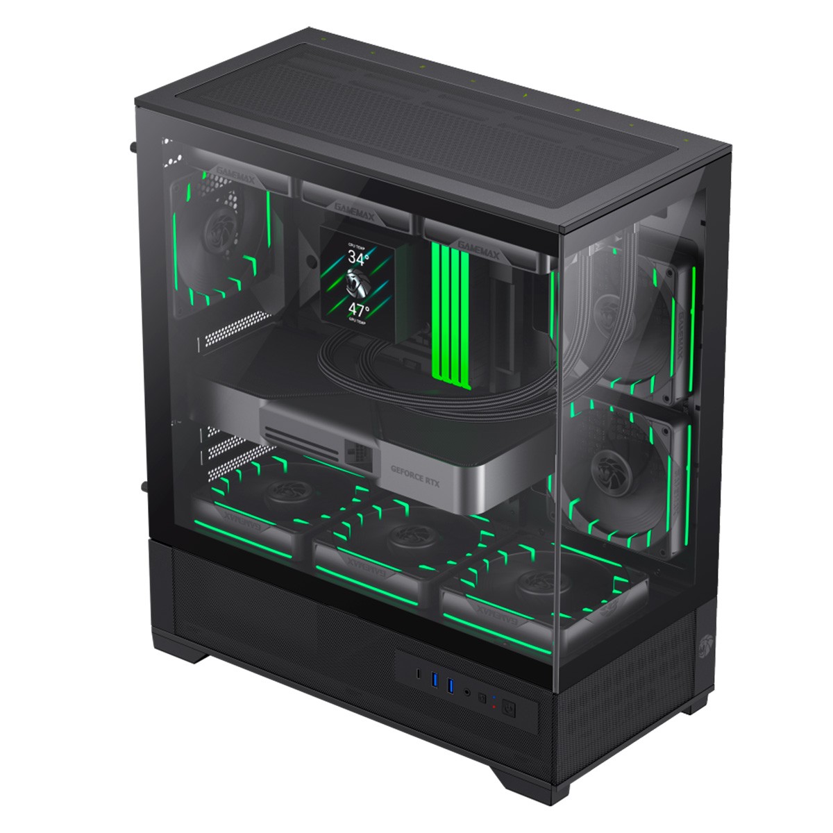 Gabinete Gamemax Vista 2 AB, Mid Tower, ATX, Vidro Temperado, Preto, Sem Fonte, Sem Fans