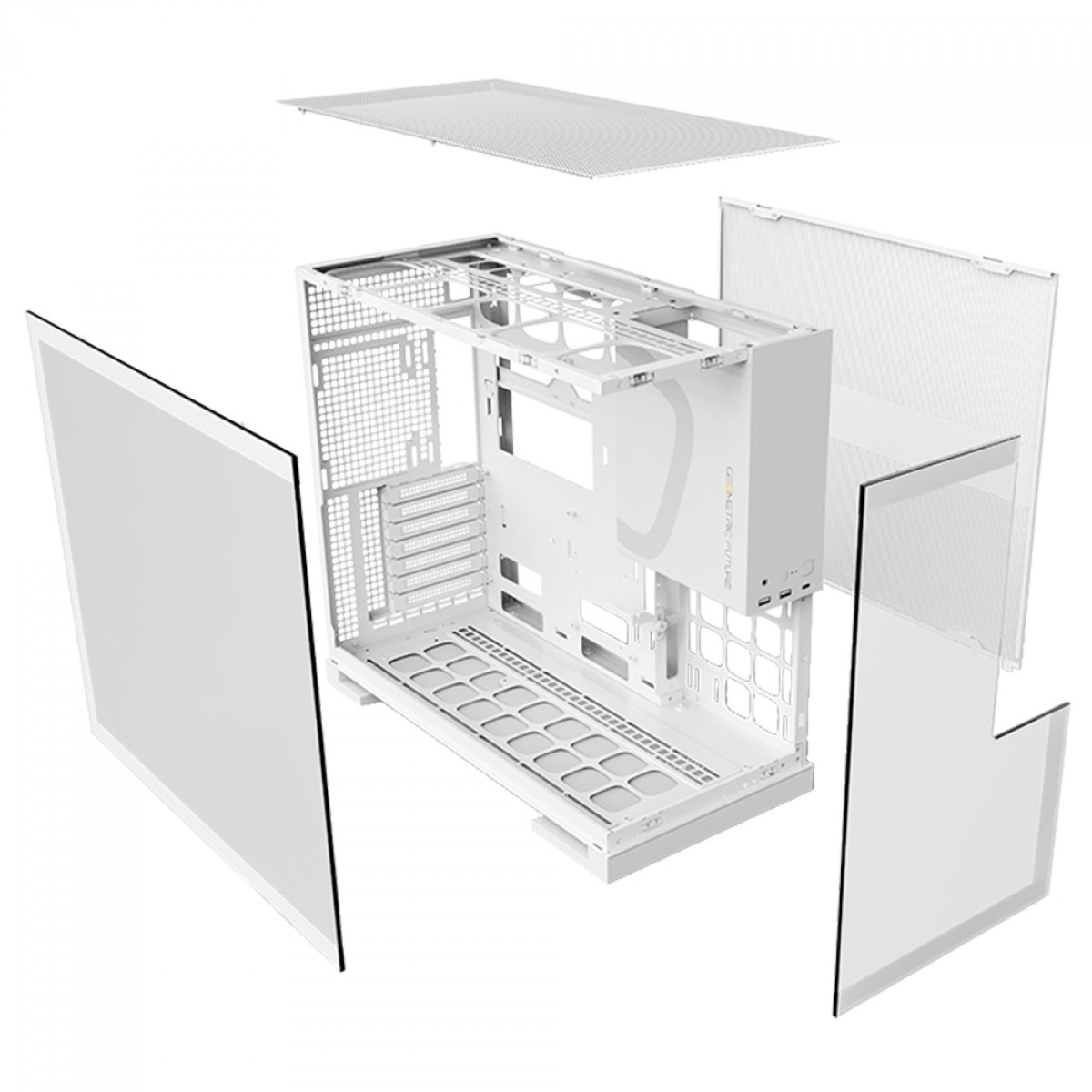 Gabinete Gamer Geometric Future Model 5, Mid Tower, Vidro Temperado, EATX, Sem Fonte, Com 5 Fans ARGB, Branco, GEO-M5F-W