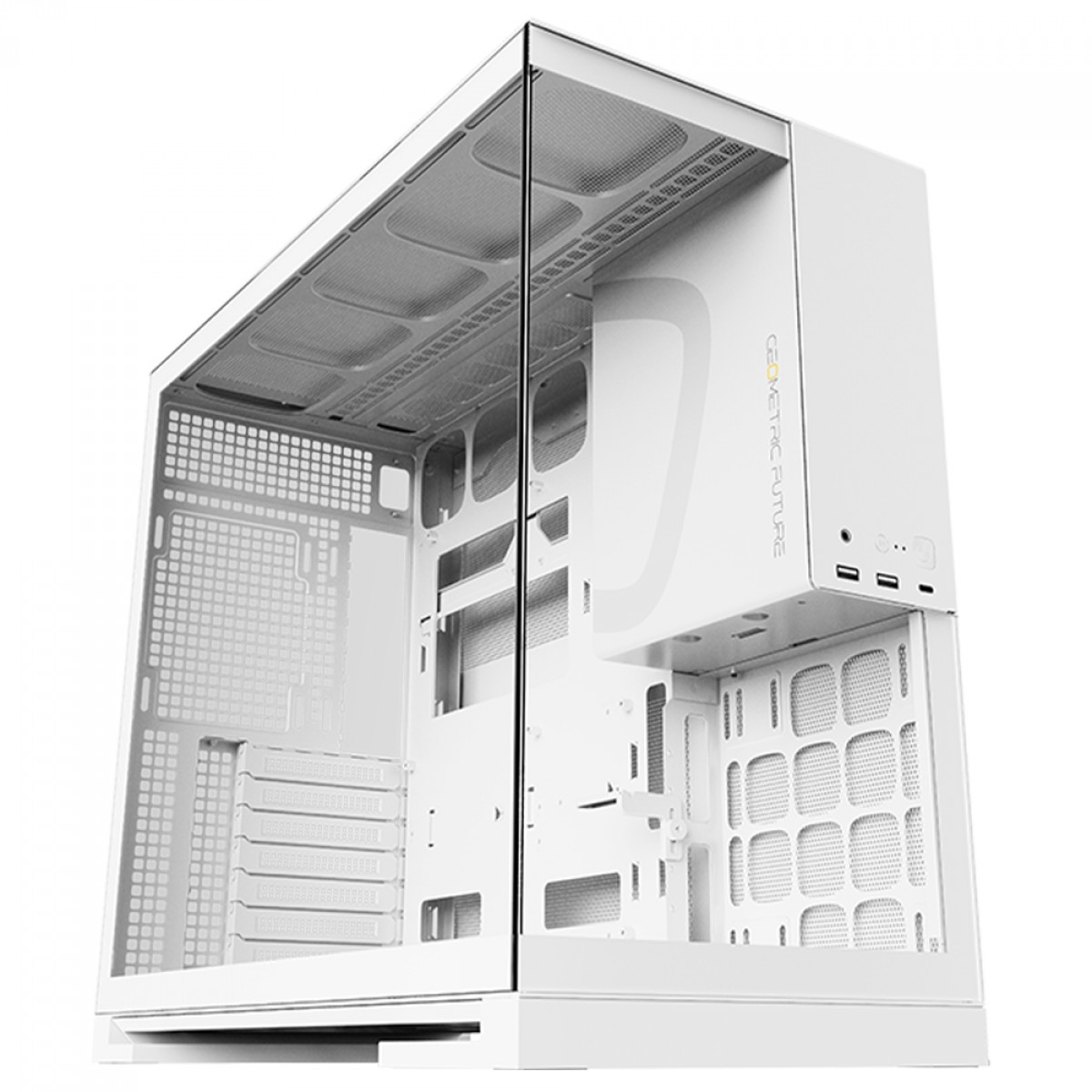 Gabinete Gamer Geometric Future Model 5, Mid Tower, Vidro Temperado, EATX, Sem Fonte, Com 5 Fans ARGB, Branco, GEO-M5F-W