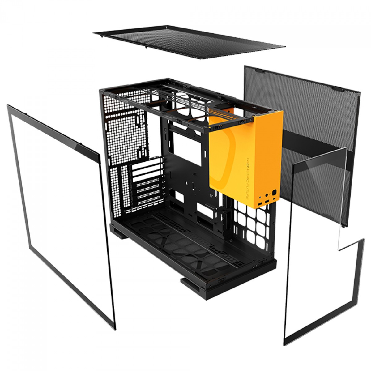 Gabinete Gamer Geometric Future Model 5, Mid Tower, Vidro Temperado, EATX, Sem Fonte, Com 5 Fans ARGB, Preto e Amarelo, GEO-M5F-BY