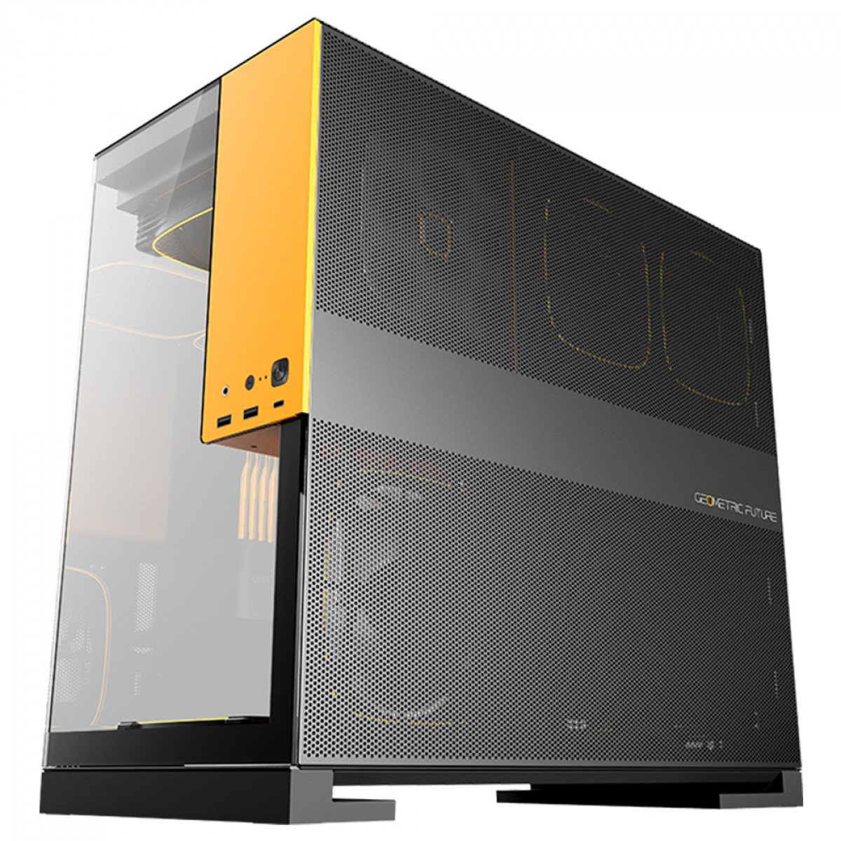 Gabinete Gamer Geometric Future Model 5, Mid Tower, Vidro Temperado, EATX, Sem Fonte, Com 5 Fans ARGB, Preto e Amarelo, GEO-M5F-BY