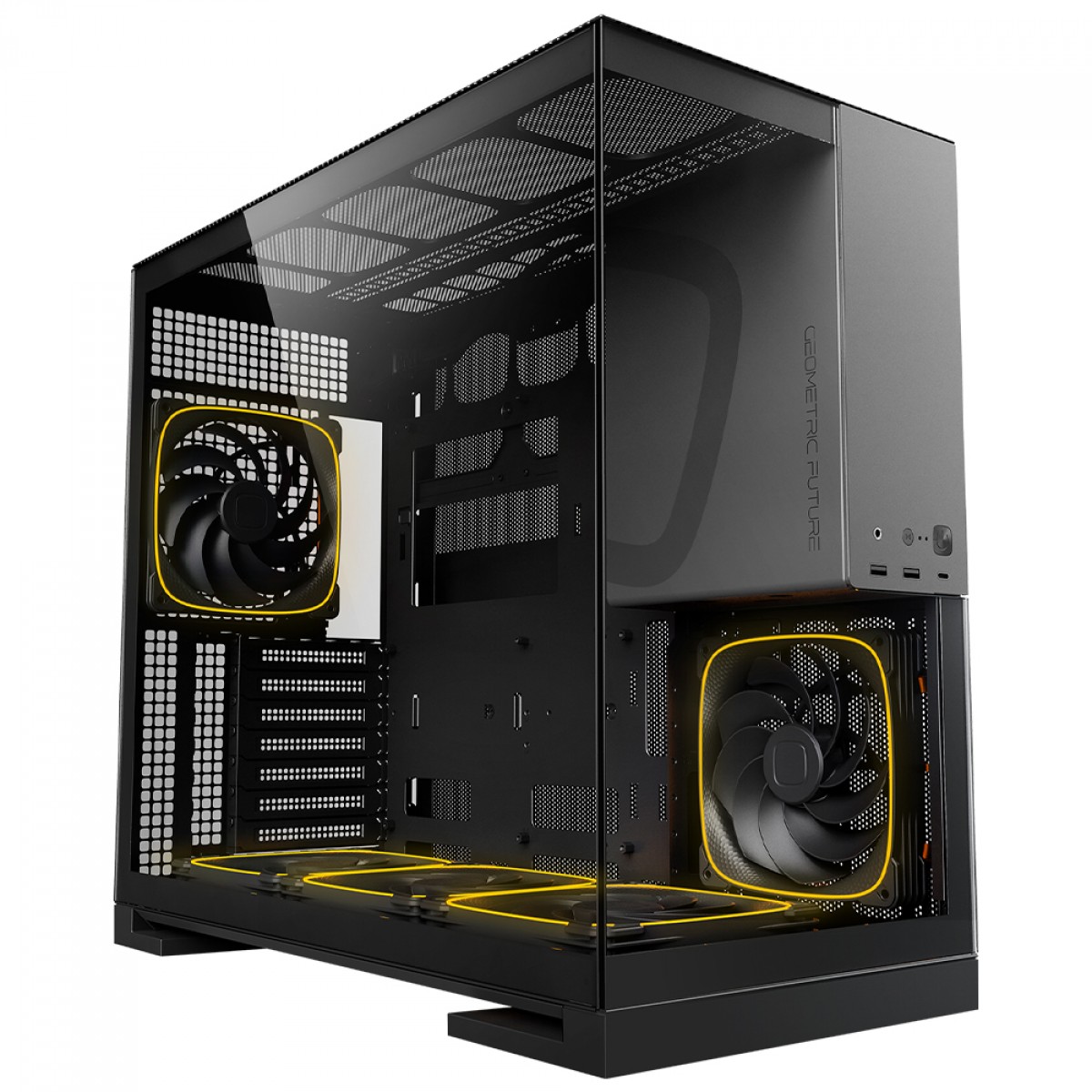 Gabinete Gamer Geometric Future Model 5, Mid Tower, Vidro Temperado, EATX, Sem Fonte, Com 5 Fans ARGB, Preto e Cinza, GEO-M5F-BG