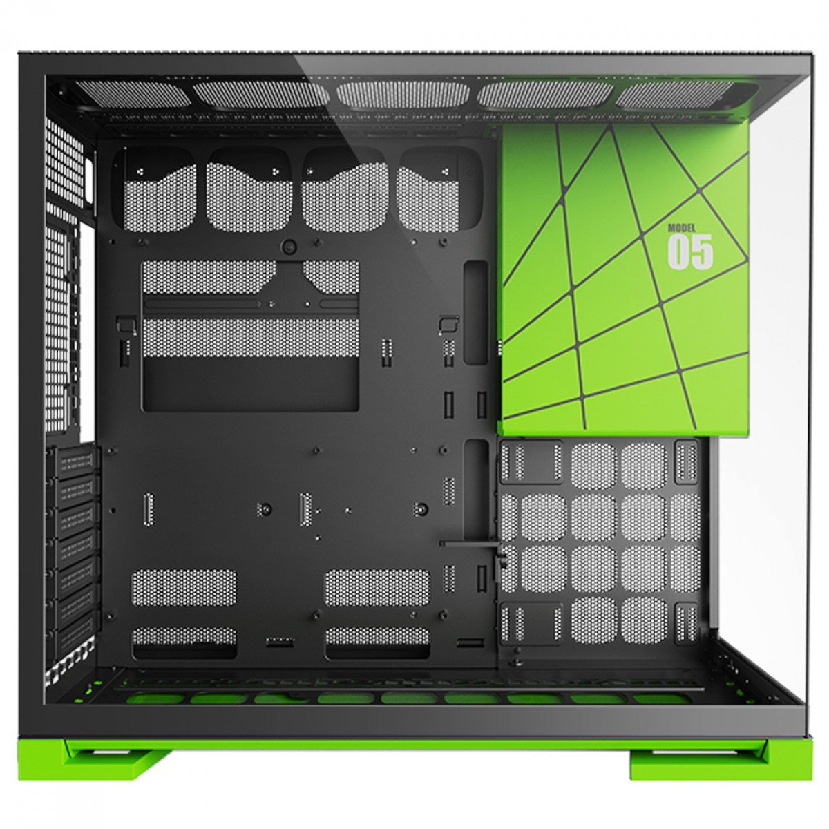 Gabinete Gamer Geometric Future Model 5 NVIDIA Style Edition, Mid Tower, Vidro Temperado, EATX, Sem Fonte, Com 5 Fans ARGB, Preto e Verde, GEO-M5F-BNV