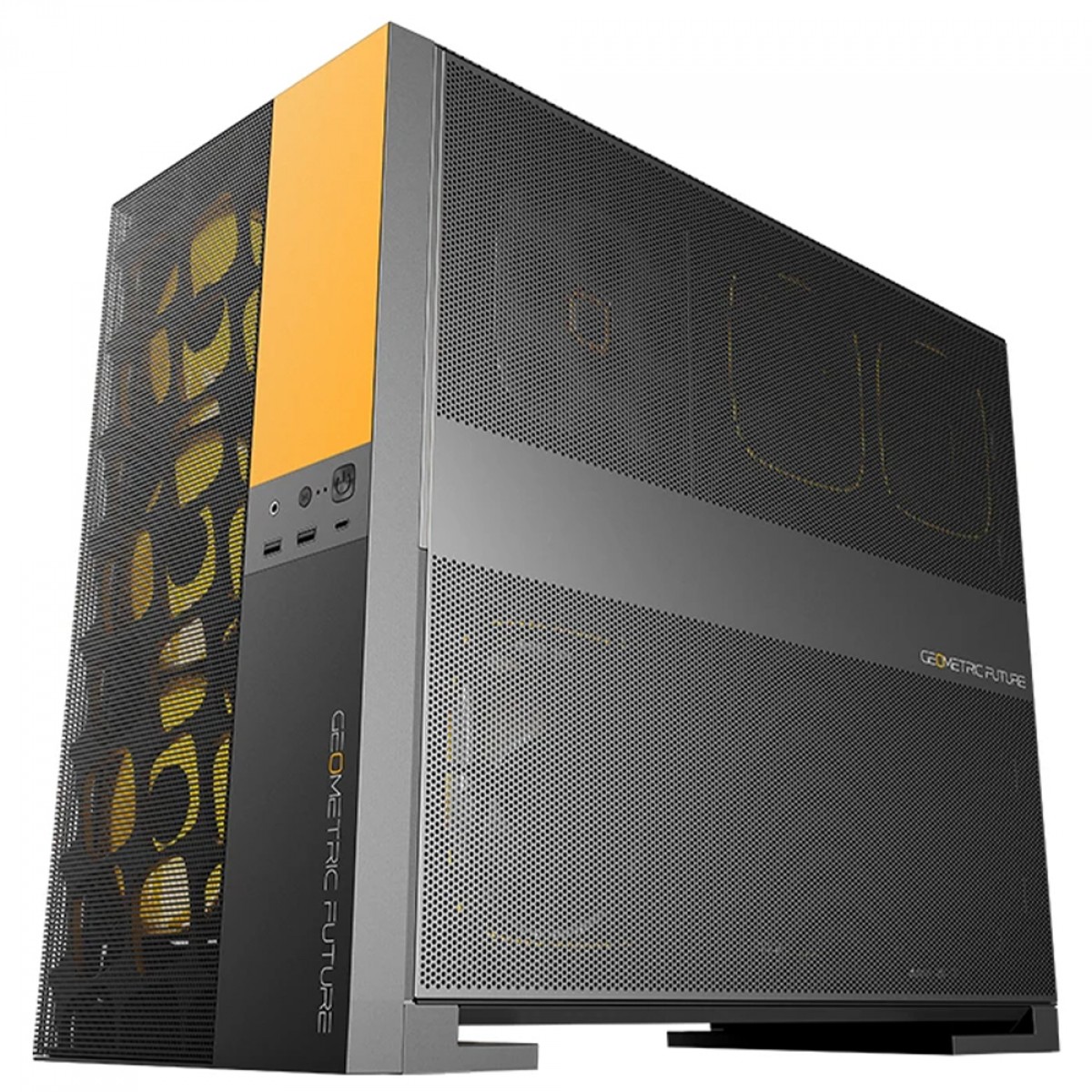 Gabinete Gamer Geometric Future Model 5 Vent, Mid Tower, Vidro Temperado, EATX, Sem Fonte, Com 5 Fans ARGB, Preto e Amarelo, GEO-M5VF-BY