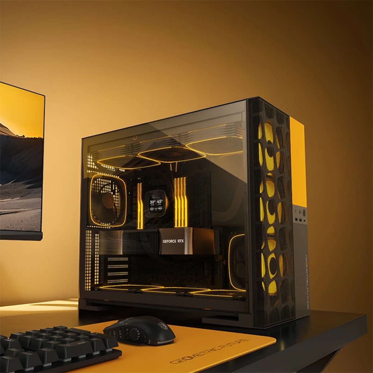 Gabinete Gamer Geometric Future Model 5 Vent, Mid Tower, Vidro Temperado, EATX, Sem Fonte, Com 5 Fans ARGB, Preto e Amarelo, GEO-M5VF-BY