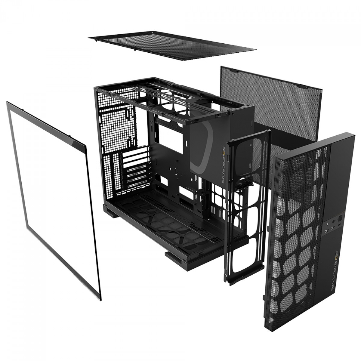 Gabinete Gamer Geometric Future Model 5 Vent, Mid Tower, Vidro Temperado, EATX, Sem Fonte, Com 5 Fans ARGB, Preto, GEO-M5VF-B