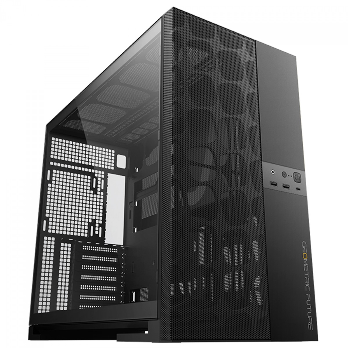 Gabinete Gamer Geometric Future Model 5 Vent, Mid Tower, Vidro Temperado, EATX, Sem Fonte, Com 5 Fans ARGB, Preto, GEO-M5VF-B